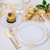 imageNervure 600PCS Gold Plastic Dinnerware  White and Gold Disposable Plates for 100 Guests  200 Disposable Plates 300 Plastic Silverware 100 Cups for Wedding ampamp Party ampamp Independence DayGold