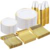imageNervure 600PCS Gold Plastic Dinnerware  White and Gold Disposable Plates for 100 Guests  200 Disposable Plates 300 Plastic Silverware 100 Cups for Wedding ampamp Party ampamp Independence DayGold