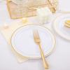 imageNervure 204PCS Gold Dessert Plates with Forks  102PCS 75inch Disposable Gold Plastic Plates and 102PCS Plastic Forks Perfect for Salads Desserts Parties Catering Christmas ampamp Party ampamp Fathers DayGold