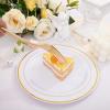 imageNervure 204PCS Gold Dessert Plates with Forks  102PCS 75inch Disposable Gold Plastic Plates and 102PCS Plastic Forks Perfect for Salads Desserts Parties Catering Christmas ampamp Party ampamp Fathers DayGold