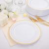 imageNervure 204PCS Gold Dessert Plates with Forks  102PCS 75inch Disposable Gold Plastic Plates and 102PCS Plastic Forks Perfect for Salads Desserts Parties Catering Christmas ampamp Party ampamp Fathers DayGold