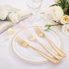 imageNervure 204PCS Gold Dessert Plates with Forks  102PCS 75inch Disposable Gold Plastic Plates and 102PCS Plastic Forks Perfect for Salads Desserts Parties Catering Christmas ampamp Party ampamp Fathers DayGold