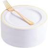imageNervure 204PCS Gold Dessert Plates with Forks  102PCS 75inch Disposable Gold Plastic Plates and 102PCS Plastic Forks Perfect for Salads Desserts Parties Catering Christmas ampamp Party ampamp Fathers DayGold