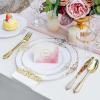 imageNervure 350PCS Silver Plastic Dinnerware  White and Silver Disposable Plates for 50 Guests  100 Disposable Plates 150 Plastic Silverware 50 Cups 50 Napkins for Wedding ampamp PartyGold