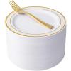 imageNervure 204PCS Gold Dessert Plates with Forks  102PCS 75inch Disposable Gold Plastic Plates and 102PCS Plastic Forks Perfect for Salads Desserts Parties Catering Christmas ampamp Party ampamp Fathers DayGold