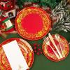 imageNervure 175Pcs Christmas Plates Disposable  Christmas Plastic Plates  Red and Gold Christmas Dinnerware Set for 25 Guests Include 50 Red Plates 75 Silverware 25Cups 25Napkins for Xmas PartyRed