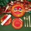 imageNervure 175Pcs Christmas Plates Disposable  Christmas Plastic Plates  Red and Gold Christmas Dinnerware Set for 25 Guests Include 50 Red Plates 75 Silverware 25Cups 25Napkins for Xmas PartyRed