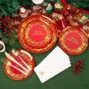 imageNervure 175Pcs Christmas Plates Disposable  Christmas Plastic Plates  Red and Gold Christmas Dinnerware Set for 25 Guests Include 50 Red Plates 75 Silverware 25Cups 25Napkins for Xmas PartyRed