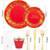imageNervure 175Pcs Christmas Plates Disposable  Christmas Plastic Plates  Red and Gold Christmas Dinnerware Set for 25 Guests Include 50 Red Plates 75 Silverware 25Cups 25Napkins for Xmas PartyRed