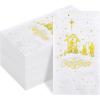 imageNervure 100PCS Christmas Nativity Paper Napkins Scene  The Birth of Jesus Scene Dinner Napkins  Disposable White Gold Paper Napkins Hand Towels for Dinner Holiday Xmas Party Christmas Eve Decor