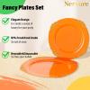 imageNervure 175PCS Orange Plastic Plates  Orange and Gold Disposable Plates for 25 Guests Include 50Plates 25Cups 25Forks 25Knives 25Spoons 25Napkins for Wedding ampamp PartyOrange