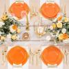 imageNervure 175PCS Orange Plastic Plates  Orange and Gold Disposable Plates for 25 Guests Include 50Plates 25Cups 25Forks 25Knives 25Spoons 25Napkins for Wedding ampamp PartyOrange