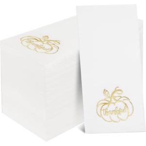 imageNervure 50 PCS Thanksgiving Paper Napkins  Cloth Like Paper Napkins with Gold Pumpkin  Linen Feel Thanksgiving Disposable Hand Towels Napkins for Fall Friendsgiving Dinner Party Bathroom Decor