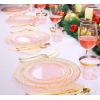 imageNervure 150Pcs Clear Plastic Plates with Gold Hammered Silverware include 25Dinner Plate 25Dessert Plate 25Knives 25Forks 25Spoons and 25Cups for Wedding ampamp Parties ampamp ThanksgivingClear Pink