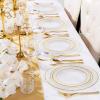 imageNervure 150Pcs Clear Plastic Plates with Gold Hammered Silverware include 25Dinner Plate 25Dessert Plate 25Knives 25Forks 25Spoons and 25Cups for Wedding ampamp Parties ampamp ThanksgivingClear