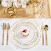 imageNervure 150Pcs Clear Plastic Plates with Gold Hammered Silverware include 25Dinner Plate 25Dessert Plate 25Knives 25Forks 25Spoons and 25Cups for Wedding ampamp Parties ampamp ThanksgivingClear