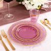 imageNervure 150Pcs Clear Plastic Plates with Gold Hammered Silverware include 25Dinner Plate 25Dessert Plate 25Knives 25Forks 25Spoons and 25Cups for Wedding ampamp Parties ampamp ThanksgivingClear Purple
