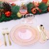 imageNervure 150Pcs Clear Plastic Plates with Gold Hammered Silverware include 25Dinner Plate 25Dessert Plate 25Knives 25Forks 25Spoons and 25Cups for Wedding ampamp Parties ampamp ThanksgivingClear Pink