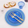 imageNervure 150Pcs Clear Plastic Plates with Gold Hammered Silverware include 25Dinner Plate 25Dessert Plate 25Knives 25Forks 25Spoons and 25Cups for Wedding ampamp Parties ampamp ThanksgivingClear Blue