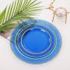 imageNervure 150Pcs Clear Plastic Plates with Gold Hammered Silverware include 25Dinner Plate 25Dessert Plate 25Knives 25Forks 25Spoons and 25Cups for Wedding ampamp Parties ampamp ThanksgivingClear Blue