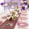 imageNervure 150Pcs Clear Plastic Plates with Gold Hammered Silverware include 25Dinner Plate 25Dessert Plate 25Knives 25Forks 25Spoons and 25Cups for Wedding ampamp Parties ampamp ThanksgivingClear Purple