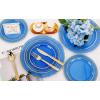 imageNervure 150Pcs Clear Plastic Plates with Gold Hammered Silverware include 25Dinner Plate 25Dessert Plate 25Knives 25Forks 25Spoons and 25Cups for Wedding ampamp Parties ampamp ThanksgivingClear Blue