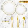 imageNervure 150Pcs Clear Plastic Plates with Gold Hammered Silverware include 25Dinner Plate 25Dessert Plate 25Knives 25Forks 25Spoons and 25Cups for Wedding ampamp Parties ampamp ThanksgivingClear