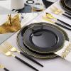 imageNervure 175PCS Black Plastic Plates  Gold Plastic Plates Sets for 25 Guests Include 25Dinner Plates 25Dessert Plates 25Cups 25Forks 25Knives 25Spoons 25Napkins for Parties ampamp New Years Day
