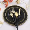 imageNervure 175PCS Black Plastic Plates  Gold Plastic Plates Sets for 25 Guests Include 25Dinner Plates 25Dessert Plates 25Cups 25Forks 25Knives 25Spoons 25Napkins for Parties ampamp New Years Day