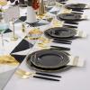imageNervure 175PCS Black Plastic Plates  Gold Plastic Plates Sets for 25 Guests Include 25Dinner Plates 25Dessert Plates 25Cups 25Forks 25Knives 25Spoons 25Napkins for Parties ampamp New Years Day