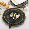 imageNervure 175PCS Black Plastic Plates  Gold Plastic Plates Sets for 25 Guests Include 25Dinner Plates 25Dessert Plates 25Cups 25Forks 25Knives 25Spoons 25Napkins for Parties ampamp New Years Day