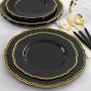 imageNervure 175PCS Black Plastic Plates  Gold Plastic Plates Sets for 25 Guests Include 25Dinner Plates 25Dessert Plates 25Cups 25Forks 25Knives 25Spoons 25Napkins for Parties ampamp New Years Day