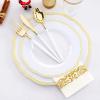 imageNervure 175PCS Gold Plastic Plates ampamp Gold Plastic Silverware with White Handle  Gold Disposable Plates include 50Plates 25Forks 25Spoons 25Knives 25Cups 25Napkins for Weddings ampamp Thanksgiving