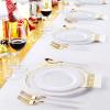 imageNervure 175PCS Gold Plastic Plates ampamp Gold Plastic Silverware with White Handle  Gold Disposable Plates include 50Plates 25Forks 25Spoons 25Knives 25Cups 25Napkins for Weddings ampamp Thanksgiving
