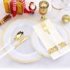 imageNervure 175PCS Gold Plastic Plates ampamp Gold Plastic Silverware with White Handle  Gold Disposable Plates include 50Plates 25Forks 25Spoons 25Knives 25Cups 25Napkins for Weddings ampamp Thanksgiving