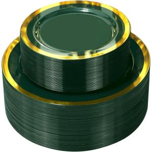 imageNervure 102PCS Blue Plastic Plates  Disposable Blue Party Plates Include 51PCS 1025inch Dinner Plate ampamp 51PCS 75inch Dessert Plate for Wedding ampamp Party ampamp Fathers DayGreen