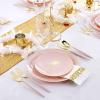 imageNervure 150PCS Pink Plastic Plates with Gold Flamingo PatternampampGold Silverware with Pink Handle Include25Dinner Plates 25Dessert Plates 25Cups 25Forks 25Knives 25Spoons for ChristmasampampParty