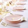 imageNervure 150PCS Pink Plastic Plates with Gold Flamingo PatternampampGold Silverware with Pink Handle Include25Dinner Plates 25Dessert Plates 25Cups 25Forks 25Knives 25Spoons for ChristmasampampParty