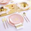 imageNervure 150PCS Pink Plastic Plates with Gold Flamingo PatternampampGold Silverware with Pink Handle Include25Dinner Plates 25Dessert Plates 25Cups 25Forks 25Knives 25Spoons for ChristmasampampParty