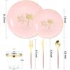 imageNervure 150PCS Pink Plastic Plates with Gold Flamingo PatternampampGold Silverware with Pink Handle Include25Dinner Plates 25Dessert Plates 25Cups 25Forks 25Knives 25Spoons for ChristmasampampParty