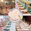 imageNervure 150PCS Pink Plastic Plates with Gold Flamingo PatternampampGold Silverware with Pink Handle Include25Dinner Plates 25Dessert Plates 25Cups 25Forks 25Knives 25Spoons for ChristmasampampParty