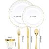 imageNervure 25 Guest Party Disposable Plates Set  Gold Star Plastic Plates and Gold Rim Cup for 25 Guests 25 Dinner Plates25 Dessert Plates25 Gold Silverware 25 Cups in Gold for Thanksgiving Day