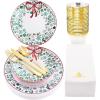 imageNervure 175PCS Christmas Plastic Plates  Christmas Plates and Napkins include 25Dinner Plates 25Dessert Plates 25Forks 25Knives 25Spoons 25Cups 25Christmas Napkins for Christmas Party