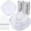 imageNervure 350PCS Red Plastic Plates  White Red Plastic Dinnerware Set for 50 Guests  100 Red Disposable Plates 50 Pre Rolled Cutlery Set 50 Cups Perfect for Wedding Party ampamp ChristmasSilver