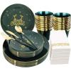 imagenervure 175pcs Green and Gold Disposable PlatesampampGold Plastic Silverware with Green Handle Include 50 Plates 25 Spoons 25 Knives 25 Forks 25 Cups 25Napkins