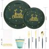 imagenervure 175pcs Green and Gold Disposable PlatesampampGold Plastic Silverware with Green Handle Include 50 Plates 25 Spoons 25 Knives 25 Forks 25 Cups 25Napkins