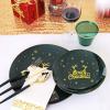 imagenervure 175pcs Green and Gold Disposable PlatesampampGold Plastic Silverware with Green Handle Include 50 Plates 25 Spoons 25 Knives 25 Forks 25 Cups 25Napkins