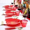 imagenervure 175pcs Red and Gold Disposable PlatesampampGold Plastic Silverware with Red Handle for Merry ChristmasampampParty includes 25Dinner Plates 25Dessert Plates 25Knives 25Forks 25Spoons 25Napkins