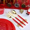 imagenervure 175pcs Red and Gold Disposable PlatesampampGold Plastic Silverware with Red Handle for Merry ChristmasampampParty includes 25Dinner Plates 25Dessert Plates 25Knives 25Forks 25Spoons 25Napkins