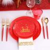 imagenervure 175pcs Red and Gold Disposable PlatesampampGold Plastic Silverware with Red Handle for Merry ChristmasampampParty includes 25Dinner Plates 25Dessert Plates 25Knives 25Forks 25Spoons 25Napkins